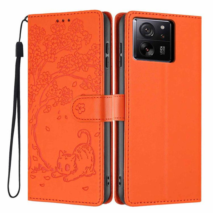 Funda para teléfono plegable de piel vegana con relieve de gato y árbol, For Xiaomi 14T Pro, For Xiaomi 14T, For Xiaomi 13T / 13T Pro, For Xiaomi 13 Lite, For Xiaomi 13 Pro, For Xiaomi 13, For Xiaomi 12T / 12T Pro, For Xiaomi 12 Pro