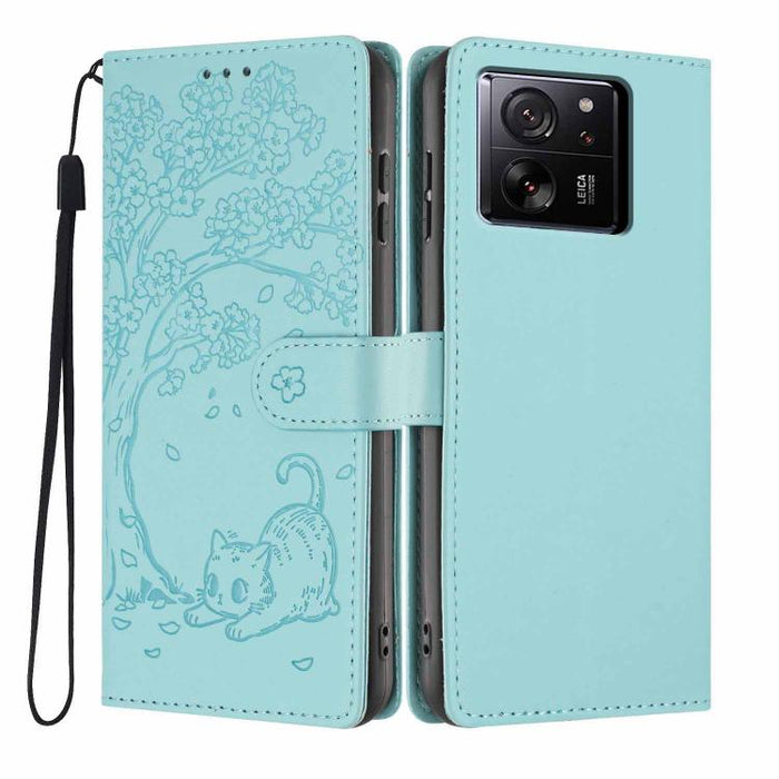 Funda para teléfono plegable de piel vegana con relieve de gato y árbol, For Xiaomi 14T Pro, For Xiaomi 14T, For Xiaomi 13T / 13T Pro, For Xiaomi 13 Lite, For Xiaomi 13 Pro, For Xiaomi 13, For Xiaomi 12T / 12T Pro, For Xiaomi 12 Pro