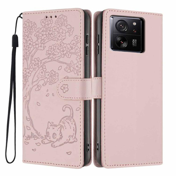 Funda para teléfono plegable de piel vegana con relieve de gato y árbol, For Xiaomi 14T Pro, For Xiaomi 14T, For Xiaomi 13T / 13T Pro, For Xiaomi 13 Lite, For Xiaomi 13 Pro, For Xiaomi 13, For Xiaomi 12T / 12T Pro, For Xiaomi 12 Pro