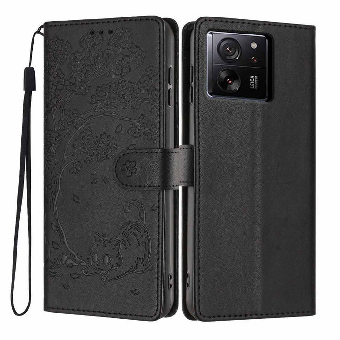 Funda para teléfono plegable de piel vegana con relieve de gato y árbol, For Xiaomi 14T Pro, For Xiaomi 14T, For Xiaomi 13T / 13T Pro, For Xiaomi 13 Lite, For Xiaomi 13 Pro, For Xiaomi 13, For Xiaomi 12T / 12T Pro, For Xiaomi 12 Pro