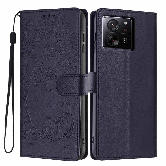 Funda para teléfono plegable de piel vegana con relieve de gato y árbol, For Xiaomi 14T Pro, For Xiaomi 14T, For Xiaomi 13T / 13T Pro, For Xiaomi 13 Lite, For Xiaomi 13 Pro, For Xiaomi 13, For Xiaomi 12T / 12T Pro, For Xiaomi 12 Pro