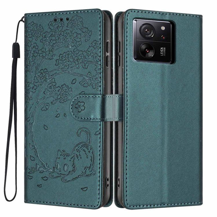 Funda para teléfono plegable de piel vegana con relieve de gato y árbol, For Xiaomi 14T Pro, For Xiaomi 14T, For Xiaomi 13T / 13T Pro, For Xiaomi 13 Lite, For Xiaomi 13 Pro, For Xiaomi 13, For Xiaomi 12T / 12T Pro, For Xiaomi 12 Pro