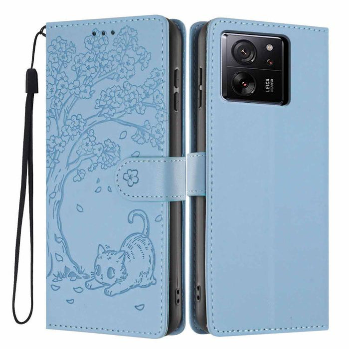 Funda para teléfono plegable de piel vegana con relieve de gato y árbol, For Xiaomi 14T Pro, For Xiaomi 14T, For Xiaomi 13T / 13T Pro, For Xiaomi 13 Lite, For Xiaomi 13 Pro, For Xiaomi 13, For Xiaomi 12T / 12T Pro, For Xiaomi 12 Pro