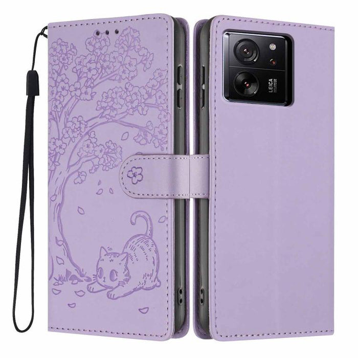 Funda para teléfono plegable de piel vegana con relieve de gato y árbol, For Xiaomi 14T Pro, For Xiaomi 14T, For Xiaomi 13T / 13T Pro, For Xiaomi 13 Lite, For Xiaomi 13 Pro, For Xiaomi 13, For Xiaomi 12T / 12T Pro, For Xiaomi 12 Pro
