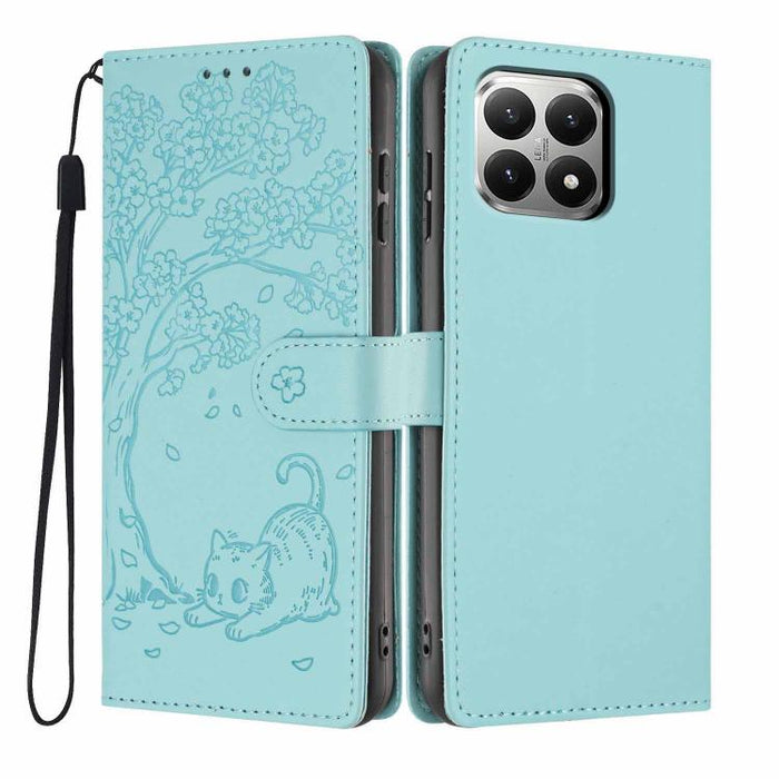 Funda para teléfono plegable de piel vegana con relieve de gato y árbol, For Xiaomi Poco F8 Ultra 5G, For Xiaomi Poco F8 Pro 5G, For Xiaomi 17 Pro Max, For Xiaomi 17 Pro, For Xiaomi 17, For Xiaomi Poco C85 5G, For Xiaomi 15T Pro, For Xiaomi 15T        ...