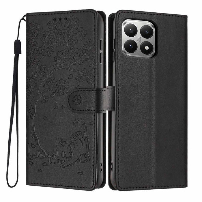 Funda para teléfono plegable de piel vegana con relieve de gato y árbol, For Xiaomi Poco F8 Ultra 5G, For Xiaomi Poco F8 Pro 5G, For Xiaomi 17 Pro Max, For Xiaomi 17 Pro, For Xiaomi 17, For Xiaomi Poco C85 5G, For Xiaomi 15T Pro, For Xiaomi 15T        ...