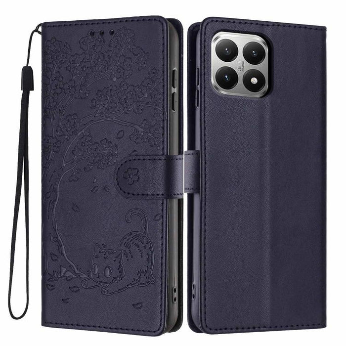Funda para teléfono plegable de piel vegana con relieve de gato y árbol, For Xiaomi Poco F8 Ultra 5G, For Xiaomi Poco F8 Pro 5G, For Xiaomi 17 Pro Max, For Xiaomi 17 Pro, For Xiaomi 17, For Xiaomi Poco C85 5G, For Xiaomi 15T Pro, For Xiaomi 15T        ...