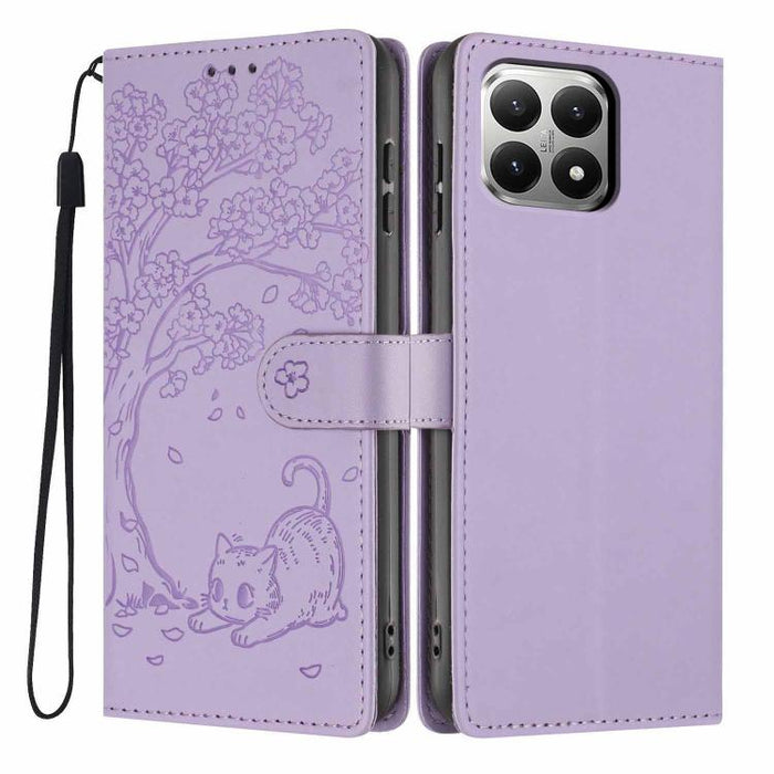Funda para teléfono plegable de piel vegana con relieve de gato y árbol, For Xiaomi Poco F8 Ultra 5G, For Xiaomi Poco F8 Pro 5G, For Xiaomi 17 Pro Max, For Xiaomi 17 Pro, For Xiaomi 17, For Xiaomi Poco C85 5G, For Xiaomi 15T Pro, For Xiaomi 15T        ...