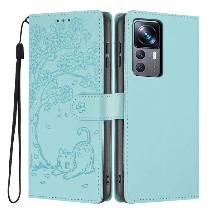 Funda para teléfono plegable de piel vegana con relieve de gato y árbol, For Xiaomi 14T Pro, For Xiaomi 14T, For Xiaomi 13T / 13T Pro, For Xiaomi 13 Lite, For Xiaomi 13 Pro, For Xiaomi 13, For Xiaomi 12T / 12T Pro, For Xiaomi 12 Pro