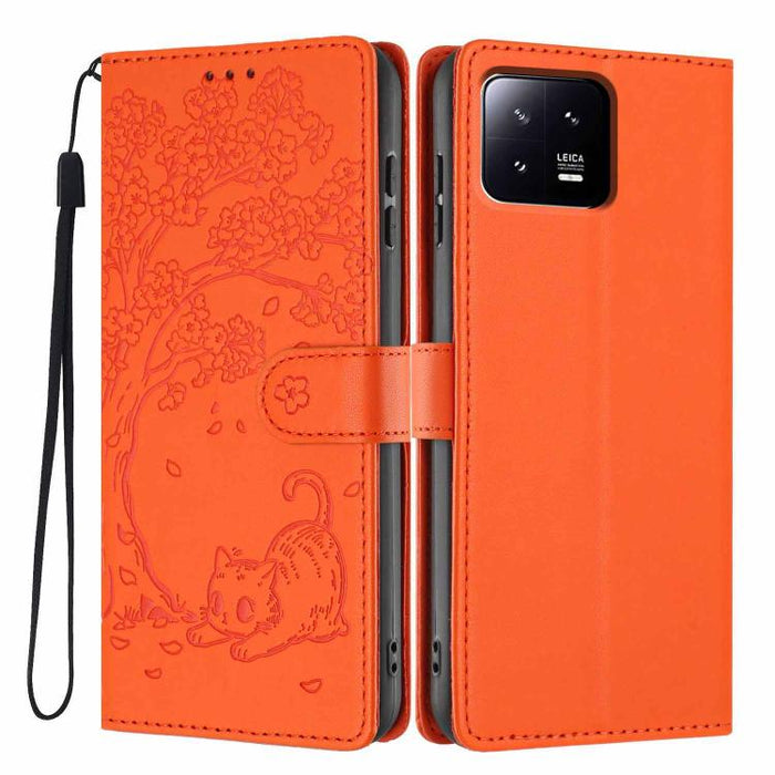 Funda para teléfono plegable de piel vegana con relieve de gato y árbol, For Xiaomi 14T Pro, For Xiaomi 14T, For Xiaomi 13T / 13T Pro, For Xiaomi 13 Lite, For Xiaomi 13 Pro, For Xiaomi 13, For Xiaomi 12T / 12T Pro, For Xiaomi 12 Pro