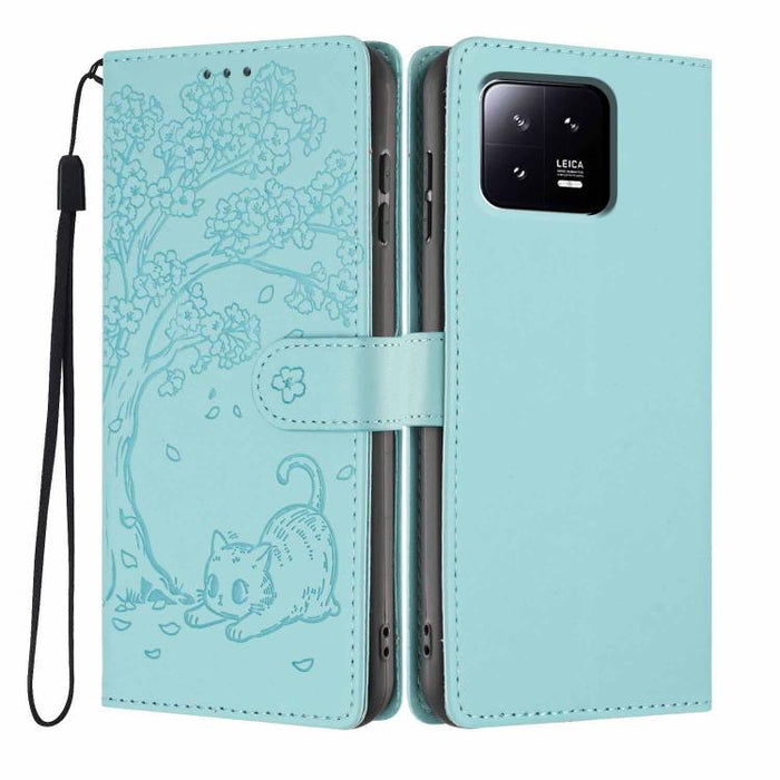 Funda para teléfono plegable de piel vegana con relieve de gato y árbol, For Xiaomi 14T Pro, For Xiaomi 14T, For Xiaomi 13T / 13T Pro, For Xiaomi 13 Lite, For Xiaomi 13 Pro, For Xiaomi 13, For Xiaomi 12T / 12T Pro, For Xiaomi 12 Pro