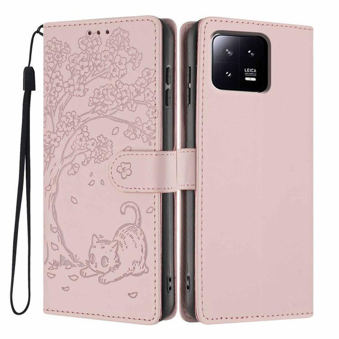 Funda para teléfono plegable de piel vegana con relieve de gato y árbol, For Xiaomi 14T Pro, For Xiaomi 14T, For Xiaomi 13T / 13T Pro, For Xiaomi 13 Lite, For Xiaomi 13 Pro, For Xiaomi 13, For Xiaomi 12T / 12T Pro, For Xiaomi 12 Pro