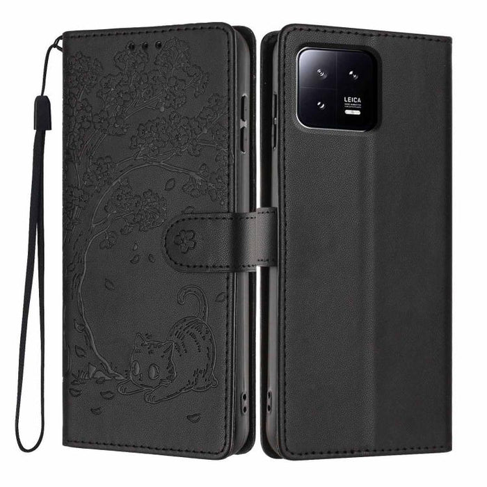 Funda para teléfono plegable de piel vegana con relieve de gato y árbol, For Xiaomi 14T Pro, For Xiaomi 14T, For Xiaomi 13T / 13T Pro, For Xiaomi 13 Lite, For Xiaomi 13 Pro, For Xiaomi 13, For Xiaomi 12T / 12T Pro, For Xiaomi 12 Pro