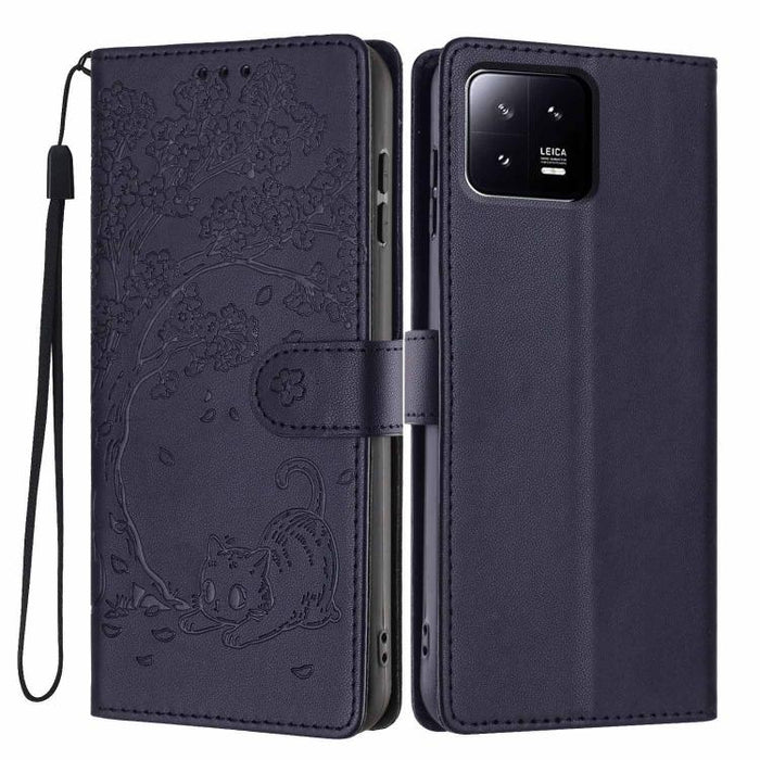 Funda para teléfono plegable de piel vegana con relieve de gato y árbol, For Xiaomi 14T Pro, For Xiaomi 14T, For Xiaomi 13T / 13T Pro, For Xiaomi 13 Lite, For Xiaomi 13 Pro, For Xiaomi 13, For Xiaomi 12T / 12T Pro, For Xiaomi 12 Pro