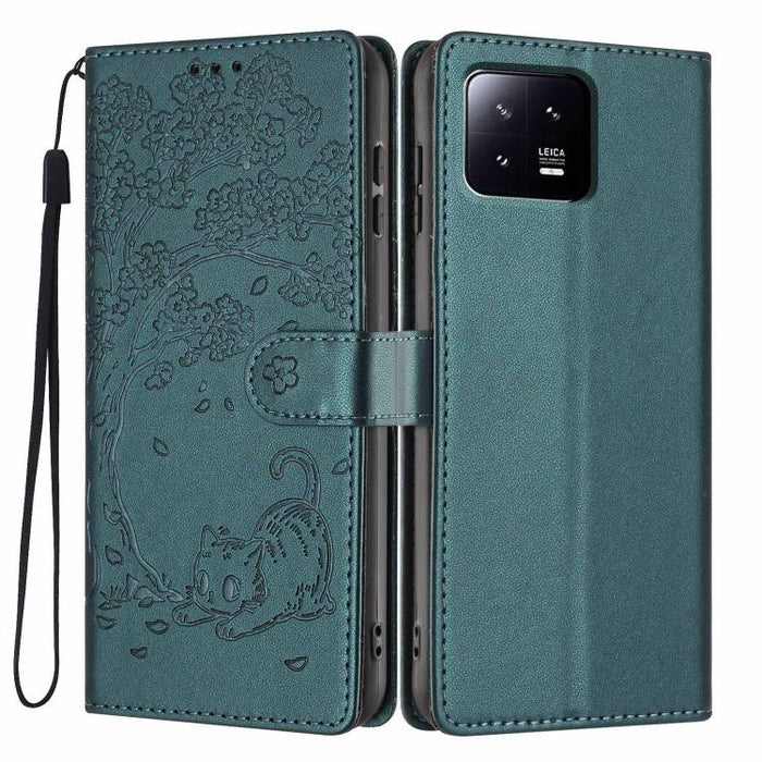 Funda para teléfono plegable de piel vegana con relieve de gato y árbol, For Xiaomi 14T Pro, For Xiaomi 14T, For Xiaomi 13T / 13T Pro, For Xiaomi 13 Lite, For Xiaomi 13 Pro, For Xiaomi 13, For Xiaomi 12T / 12T Pro, For Xiaomi 12 Pro