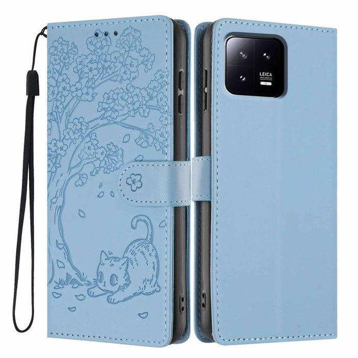 Funda para teléfono plegable de piel vegana con relieve de gato y árbol, For Xiaomi 14T Pro, For Xiaomi 14T, For Xiaomi 13T / 13T Pro, For Xiaomi 13 Lite, For Xiaomi 13 Pro, For Xiaomi 13, For Xiaomi 12T / 12T Pro, For Xiaomi 12 Pro