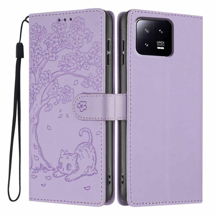 Funda para teléfono plegable de piel vegana con relieve de gato y árbol, For Xiaomi 14T Pro, For Xiaomi 14T, For Xiaomi 13T / 13T Pro, For Xiaomi 13 Lite, For Xiaomi 13 Pro, For Xiaomi 13, For Xiaomi 12T / 12T Pro, For Xiaomi 12 Pro