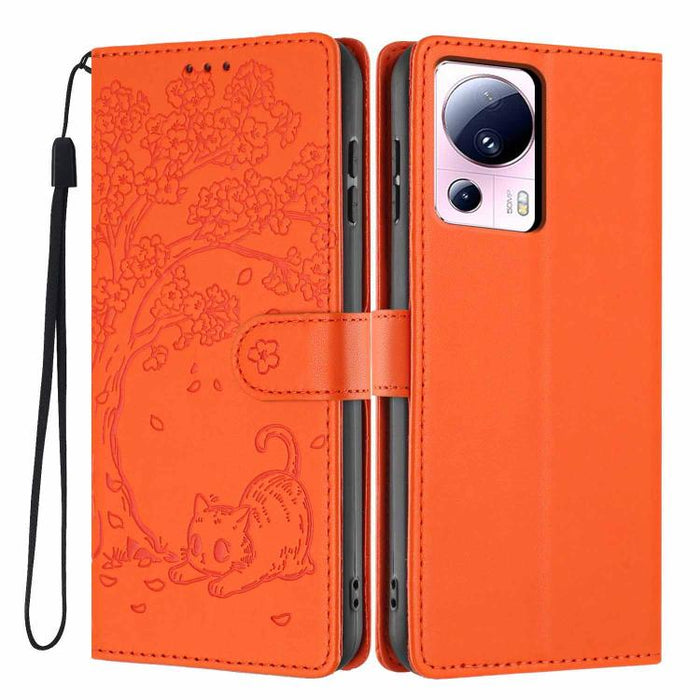 Funda para teléfono plegable de piel vegana con relieve de gato y árbol, For Xiaomi 14T Pro, For Xiaomi 14T, For Xiaomi 13T / 13T Pro, For Xiaomi 13 Lite, For Xiaomi 13 Pro, For Xiaomi 13, For Xiaomi 12T / 12T Pro, For Xiaomi 12 Pro