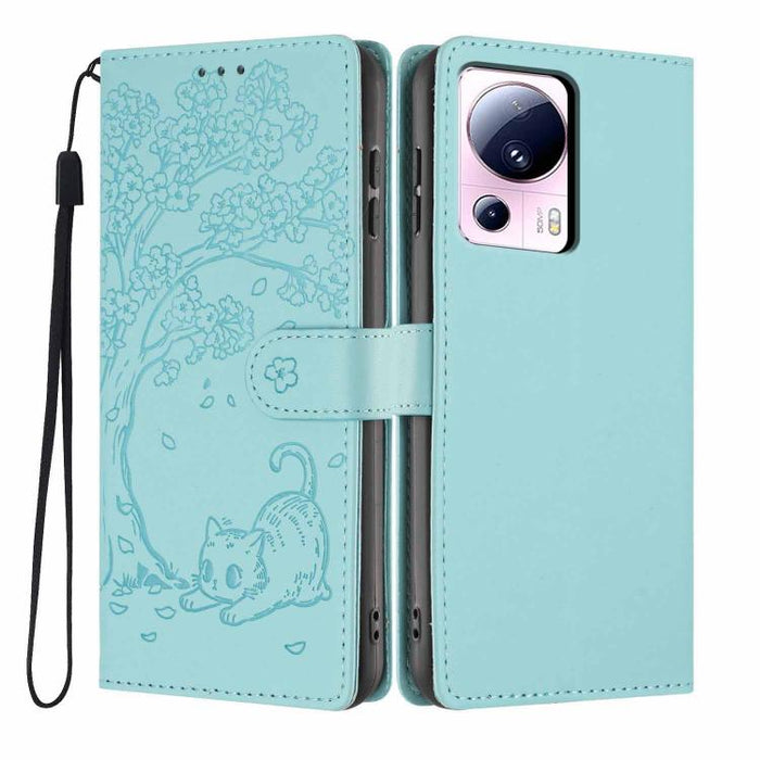 Funda para teléfono plegable de piel vegana con relieve de gato y árbol, For Xiaomi 14T Pro, For Xiaomi 14T, For Xiaomi 13T / 13T Pro, For Xiaomi 13 Lite, For Xiaomi 13 Pro, For Xiaomi 13, For Xiaomi 12T / 12T Pro, For Xiaomi 12 Pro