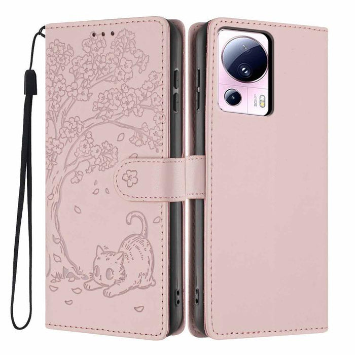Funda para teléfono plegable de piel vegana con relieve de gato y árbol, For Xiaomi 14T Pro, For Xiaomi 14T, For Xiaomi 13T / 13T Pro, For Xiaomi 13 Lite, For Xiaomi 13 Pro, For Xiaomi 13, For Xiaomi 12T / 12T Pro, For Xiaomi 12 Pro