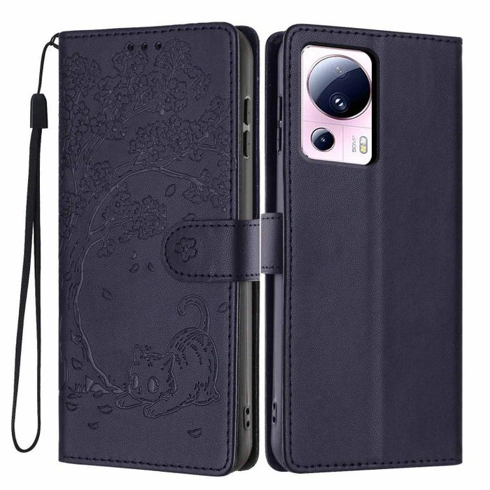 Funda para teléfono plegable de piel vegana con relieve de gato y árbol, For Xiaomi 14T Pro, For Xiaomi 14T, For Xiaomi 13T / 13T Pro, For Xiaomi 13 Lite, For Xiaomi 13 Pro, For Xiaomi 13, For Xiaomi 12T / 12T Pro, For Xiaomi 12 Pro