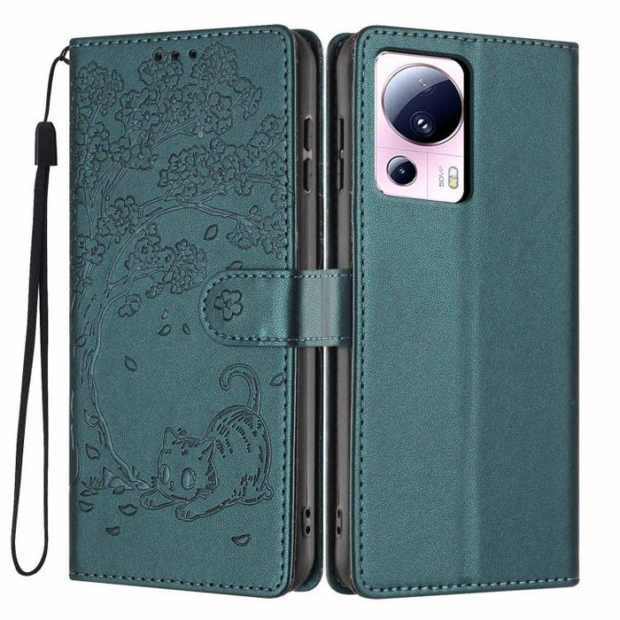 Funda para teléfono plegable de piel vegana con relieve de gato y árbol, For Xiaomi 14T Pro, For Xiaomi 14T, For Xiaomi 13T / 13T Pro, For Xiaomi 13 Lite, For Xiaomi 13 Pro, For Xiaomi 13, For Xiaomi 12T / 12T Pro, For Xiaomi 12 Pro