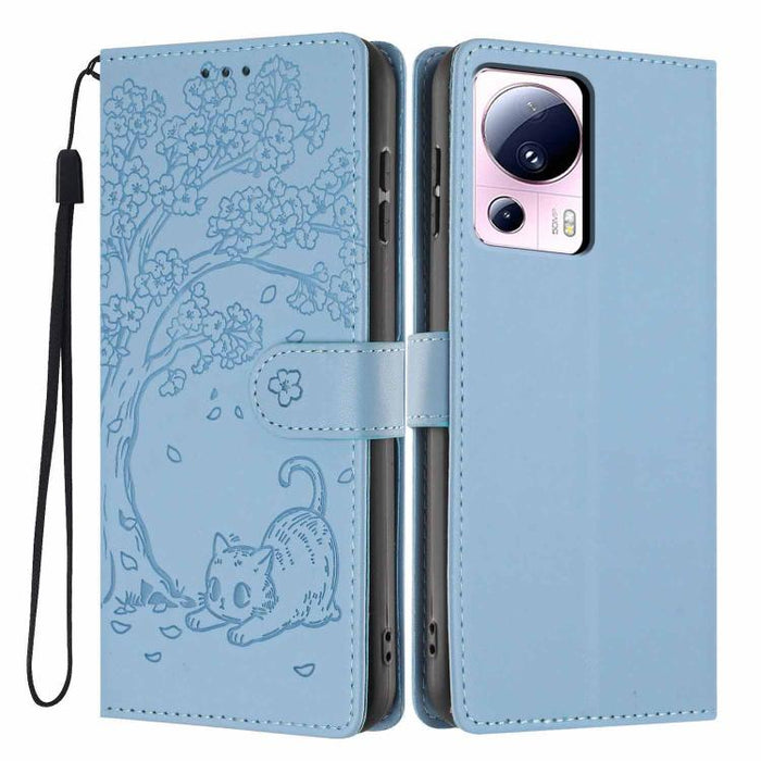 Funda para teléfono plegable de piel vegana con relieve de gato y árbol, For Xiaomi 14T Pro, For Xiaomi 14T, For Xiaomi 13T / 13T Pro, For Xiaomi 13 Lite, For Xiaomi 13 Pro, For Xiaomi 13, For Xiaomi 12T / 12T Pro, For Xiaomi 12 Pro