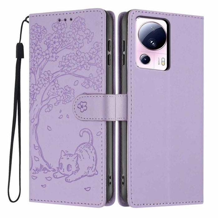 Funda para teléfono plegable de piel vegana con relieve de gato y árbol, For Xiaomi 14T Pro, For Xiaomi 14T, For Xiaomi 13T / 13T Pro, For Xiaomi 13 Lite, For Xiaomi 13 Pro, For Xiaomi 13, For Xiaomi 12T / 12T Pro, For Xiaomi 12 Pro