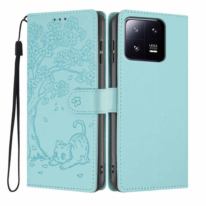 Funda para teléfono plegable de piel vegana con relieve de gato y árbol, For Xiaomi 14T Pro, For Xiaomi 14T, For Xiaomi 13T / 13T Pro, For Xiaomi 13 Lite, For Xiaomi 13 Pro, For Xiaomi 13, For Xiaomi 12T / 12T Pro, For Xiaomi 12 Pro