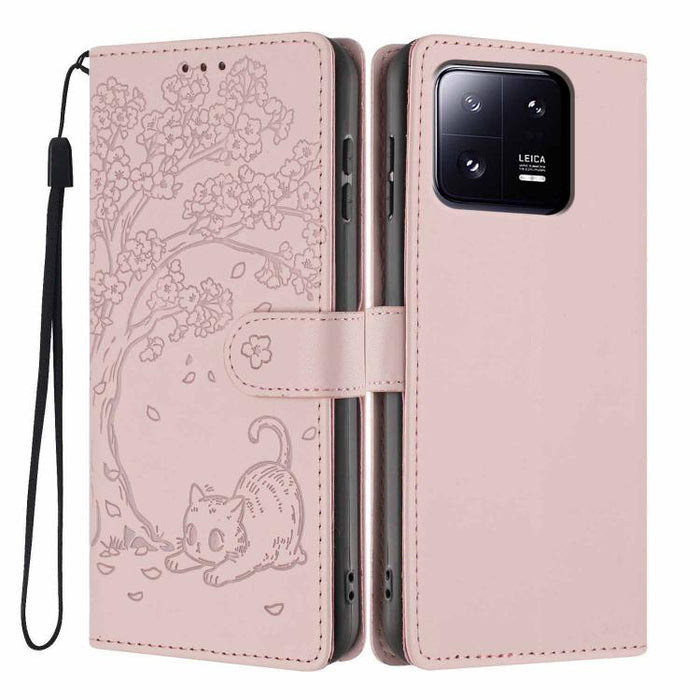 Funda para teléfono plegable de piel vegana con relieve de gato y árbol, For Xiaomi 14T Pro, For Xiaomi 14T, For Xiaomi 13T / 13T Pro, For Xiaomi 13 Lite, For Xiaomi 13 Pro, For Xiaomi 13, For Xiaomi 12T / 12T Pro, For Xiaomi 12 Pro