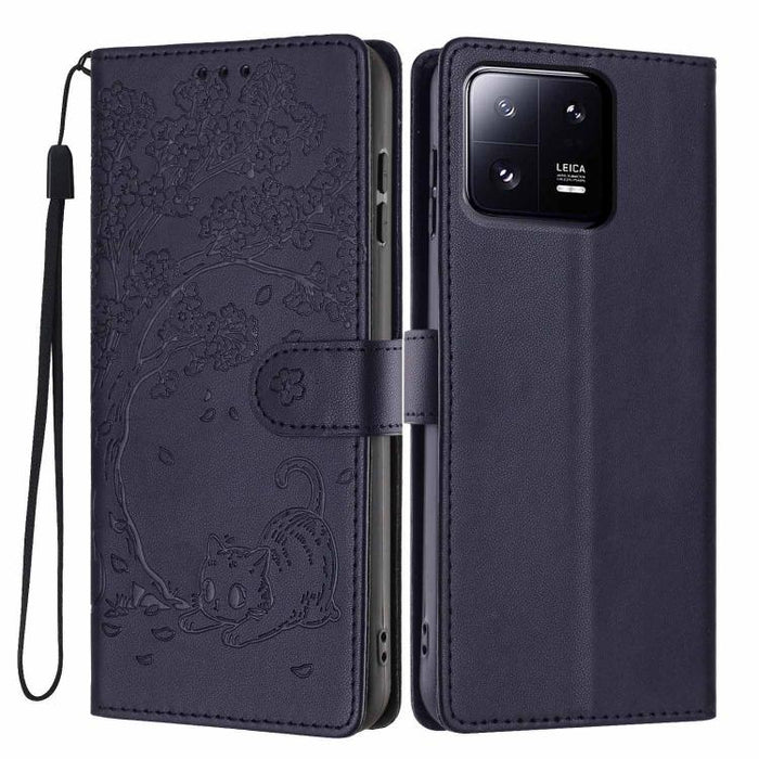 Funda para teléfono plegable de piel vegana con relieve de gato y árbol, For Xiaomi 14T Pro, For Xiaomi 14T, For Xiaomi 13T / 13T Pro, For Xiaomi 13 Lite, For Xiaomi 13 Pro, For Xiaomi 13, For Xiaomi 12T / 12T Pro, For Xiaomi 12 Pro