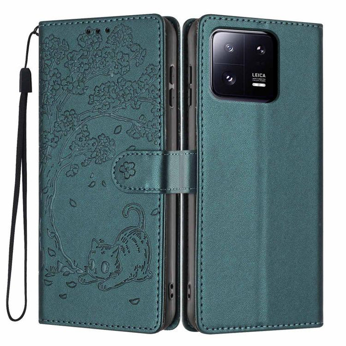 Funda para teléfono plegable de piel vegana con relieve de gato y árbol, For Xiaomi 14T Pro, For Xiaomi 14T, For Xiaomi 13T / 13T Pro, For Xiaomi 13 Lite, For Xiaomi 13 Pro, For Xiaomi 13, For Xiaomi 12T / 12T Pro, For Xiaomi 12 Pro