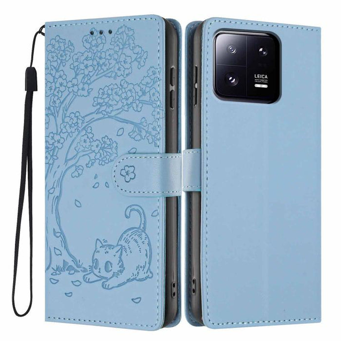 Funda para teléfono plegable de piel vegana con relieve de gato y árbol, For Xiaomi 14T Pro, For Xiaomi 14T, For Xiaomi 13T / 13T Pro, For Xiaomi 13 Lite, For Xiaomi 13 Pro, For Xiaomi 13, For Xiaomi 12T / 12T Pro, For Xiaomi 12 Pro