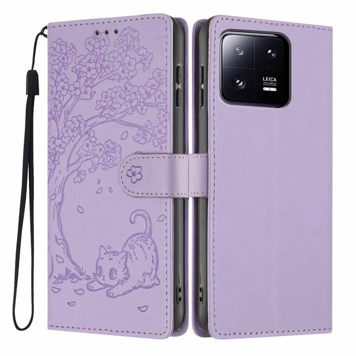 Funda para teléfono plegable de piel vegana con relieve de gato y árbol, For Xiaomi 14T Pro, For Xiaomi 14T, For Xiaomi 13T / 13T Pro, For Xiaomi 13 Lite, For Xiaomi 13 Pro, For Xiaomi 13, For Xiaomi 12T / 12T Pro, For Xiaomi 12 Pro