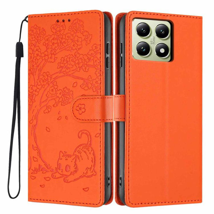 Funda para teléfono plegable de piel vegana con relieve de gato y árbol, For Xiaomi 14T Pro, For Xiaomi 14T, For Xiaomi 13T / 13T Pro, For Xiaomi 13 Lite, For Xiaomi 13 Pro, For Xiaomi 13, For Xiaomi 12T / 12T Pro, For Xiaomi 12 Pro