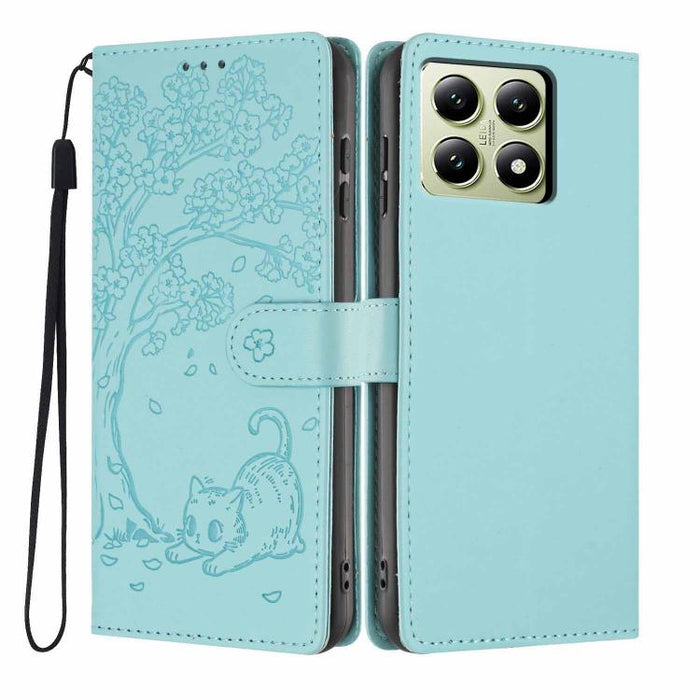 Funda para teléfono plegable de piel vegana con relieve de gato y árbol, For Xiaomi 14T Pro, For Xiaomi 14T, For Xiaomi 13T / 13T Pro, For Xiaomi 13 Lite, For Xiaomi 13 Pro, For Xiaomi 13, For Xiaomi 12T / 12T Pro, For Xiaomi 12 Pro