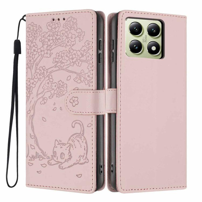Funda para teléfono plegable de piel vegana con relieve de gato y árbol, For Xiaomi 14T Pro, For Xiaomi 14T, For Xiaomi 13T / 13T Pro, For Xiaomi 13 Lite, For Xiaomi 13 Pro, For Xiaomi 13, For Xiaomi 12T / 12T Pro, For Xiaomi 12 Pro
