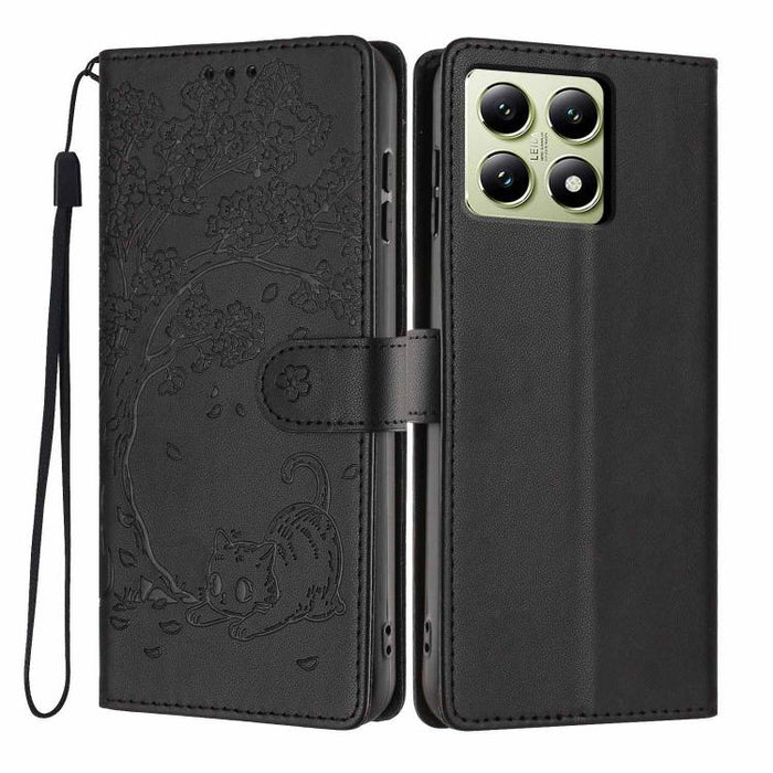 Funda para teléfono plegable de piel vegana con relieve de gato y árbol, For Xiaomi 14T Pro, For Xiaomi 14T, For Xiaomi 13T / 13T Pro, For Xiaomi 13 Lite, For Xiaomi 13 Pro, For Xiaomi 13, For Xiaomi 12T / 12T Pro, For Xiaomi 12 Pro