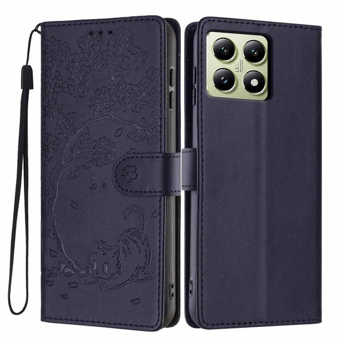 Funda para teléfono plegable de piel vegana con relieve de gato y árbol, For Xiaomi 14T Pro, For Xiaomi 14T, For Xiaomi 13T / 13T Pro, For Xiaomi 13 Lite, For Xiaomi 13 Pro, For Xiaomi 13, For Xiaomi 12T / 12T Pro, For Xiaomi 12 Pro