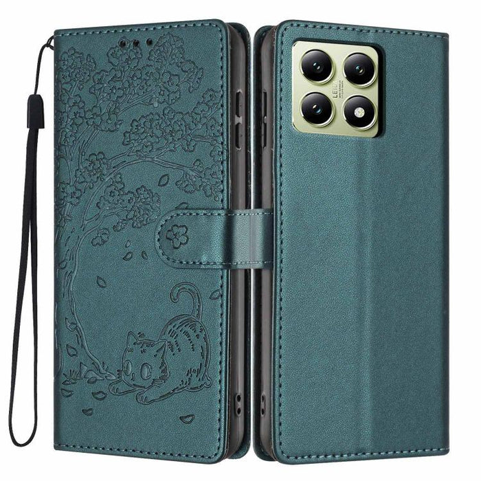 Funda para teléfono plegable de piel vegana con relieve de gato y árbol, For Xiaomi 14T Pro, For Xiaomi 14T, For Xiaomi 13T / 13T Pro, For Xiaomi 13 Lite, For Xiaomi 13 Pro, For Xiaomi 13, For Xiaomi 12T / 12T Pro, For Xiaomi 12 Pro