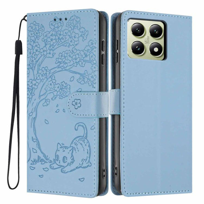 Funda para teléfono plegable de piel vegana con relieve de gato y árbol, For Xiaomi 14T Pro, For Xiaomi 14T, For Xiaomi 13T / 13T Pro, For Xiaomi 13 Lite, For Xiaomi 13 Pro, For Xiaomi 13, For Xiaomi 12T / 12T Pro, For Xiaomi 12 Pro