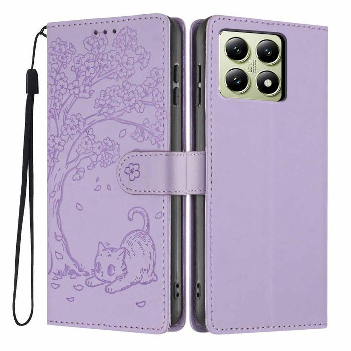 Funda para teléfono plegable de piel vegana con relieve de gato y árbol, For Xiaomi 14T Pro, For Xiaomi 14T, For Xiaomi 13T / 13T Pro, For Xiaomi 13 Lite, For Xiaomi 13 Pro, For Xiaomi 13, For Xiaomi 12T / 12T Pro, For Xiaomi 12 Pro