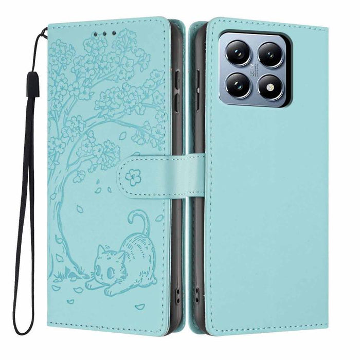 Funda para teléfono plegable de piel vegana con relieve de gato y árbol, For Xiaomi 14T Pro, For Xiaomi 14T, For Xiaomi 13T / 13T Pro, For Xiaomi 13 Lite, For Xiaomi 13 Pro, For Xiaomi 13, For Xiaomi 12T / 12T Pro, For Xiaomi 12 Pro