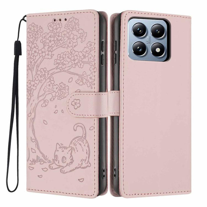 Funda para teléfono plegable de piel vegana con relieve de gato y árbol, For Xiaomi 14T Pro, For Xiaomi 14T, For Xiaomi 13T / 13T Pro, For Xiaomi 13 Lite, For Xiaomi 13 Pro, For Xiaomi 13, For Xiaomi 12T / 12T Pro, For Xiaomi 12 Pro