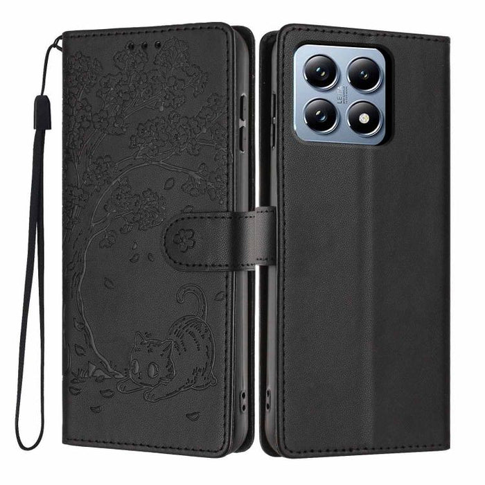 Funda para teléfono plegable de piel vegana con relieve de gato y árbol, For Xiaomi 14T Pro, For Xiaomi 14T, For Xiaomi 13T / 13T Pro, For Xiaomi 13 Lite, For Xiaomi 13 Pro, For Xiaomi 13, For Xiaomi 12T / 12T Pro, For Xiaomi 12 Pro