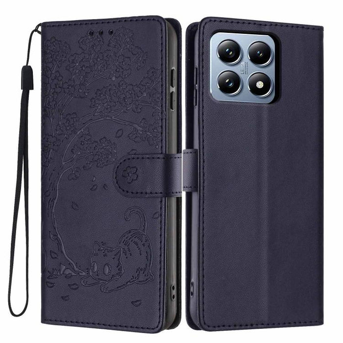 Funda para teléfono plegable de piel vegana con relieve de gato y árbol, For Xiaomi 14T Pro, For Xiaomi 14T, For Xiaomi 13T / 13T Pro, For Xiaomi 13 Lite, For Xiaomi 13 Pro, For Xiaomi 13, For Xiaomi 12T / 12T Pro, For Xiaomi 12 Pro