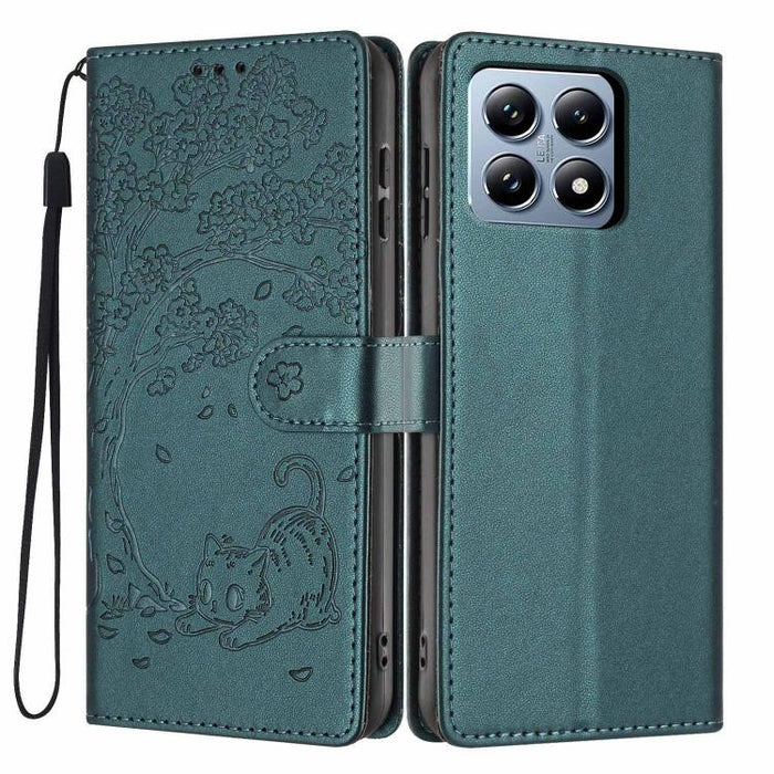 Funda para teléfono plegable de piel vegana con relieve de gato y árbol, For Xiaomi 14T Pro, For Xiaomi 14T, For Xiaomi 13T / 13T Pro, For Xiaomi 13 Lite, For Xiaomi 13 Pro, For Xiaomi 13, For Xiaomi 12T / 12T Pro, For Xiaomi 12 Pro