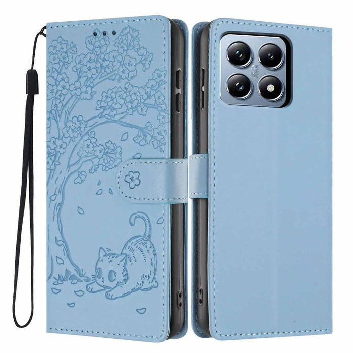 Funda para teléfono plegable de piel vegana con relieve de gato y árbol, For Xiaomi 14T Pro, For Xiaomi 14T, For Xiaomi 13T / 13T Pro, For Xiaomi 13 Lite, For Xiaomi 13 Pro, For Xiaomi 13, For Xiaomi 12T / 12T Pro, For Xiaomi 12 Pro
