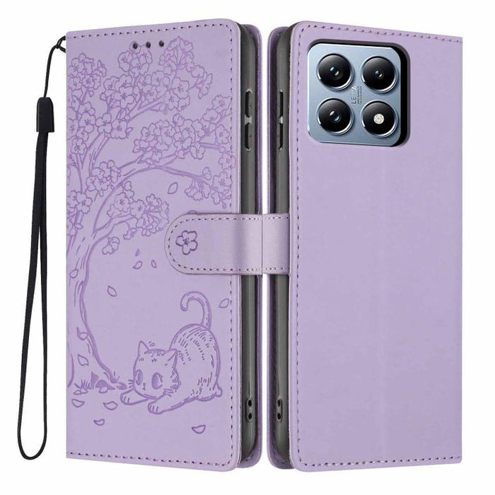 Funda para teléfono plegable de piel vegana con relieve de gato y árbol, For Xiaomi 14T Pro, For Xiaomi 14T, For Xiaomi 13T / 13T Pro, For Xiaomi 13 Lite, For Xiaomi 13 Pro, For Xiaomi 13, For Xiaomi 12T / 12T Pro, For Xiaomi 12 Pro
