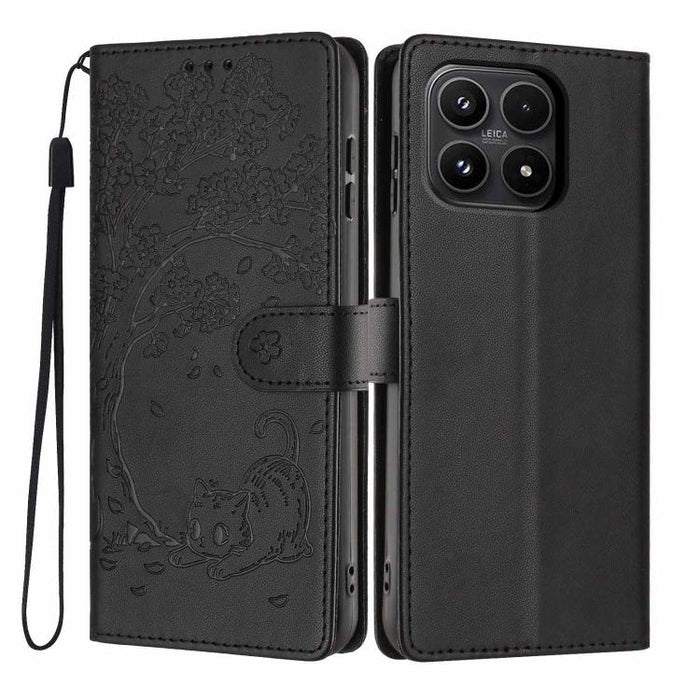 Funda para teléfono plegable de piel vegana con relieve de gato y árbol, For Xiaomi Poco F8 Ultra 5G, For Xiaomi Poco F8 Pro 5G, For Xiaomi 17 Pro Max, For Xiaomi 17 Pro, For Xiaomi 17, For Xiaomi Poco C85 5G, For Xiaomi 15T Pro, For Xiaomi 15T        ...